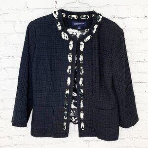 JONES NEW YORK BLACK & WHITE FLORAL SCARF DETAIL BLAZER JACKET SZ 4